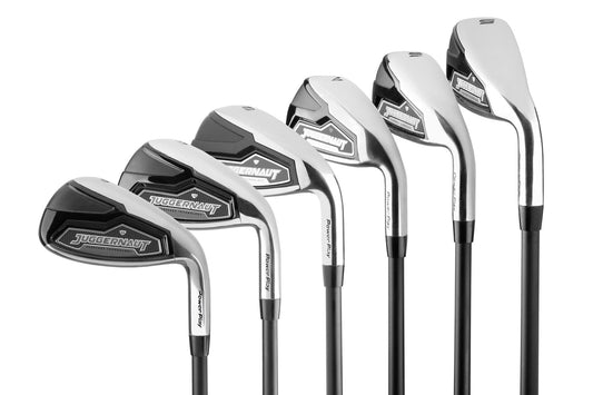 heads fanned out on a set of Juggernaut irons 5-PW